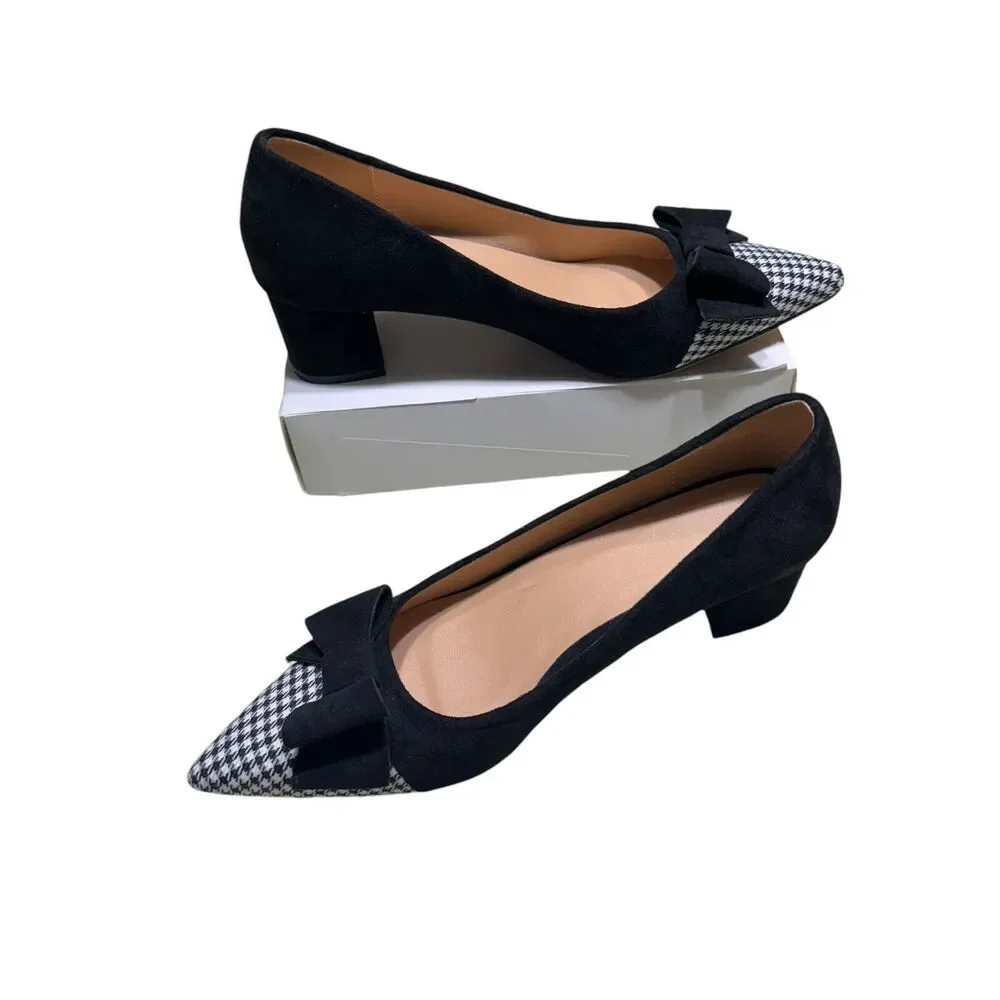 Fashionable‎ Chunky Heels Women’s Pumps Black High Heels With Bows EU 42 (10.5)